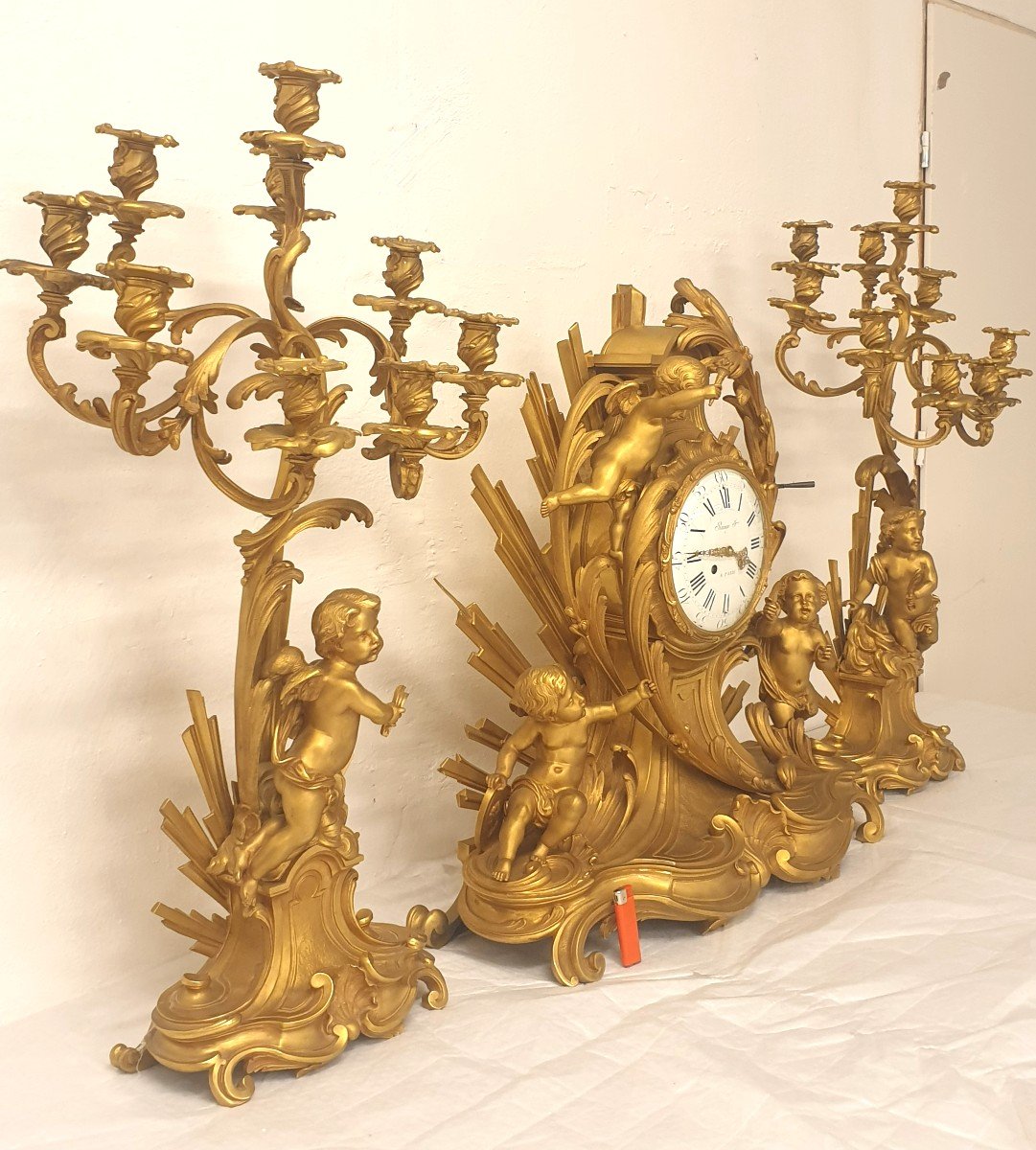 Spectaculaire Garniture De Raingo Fres En Bronze Dore 19eme Siecle-photo-3