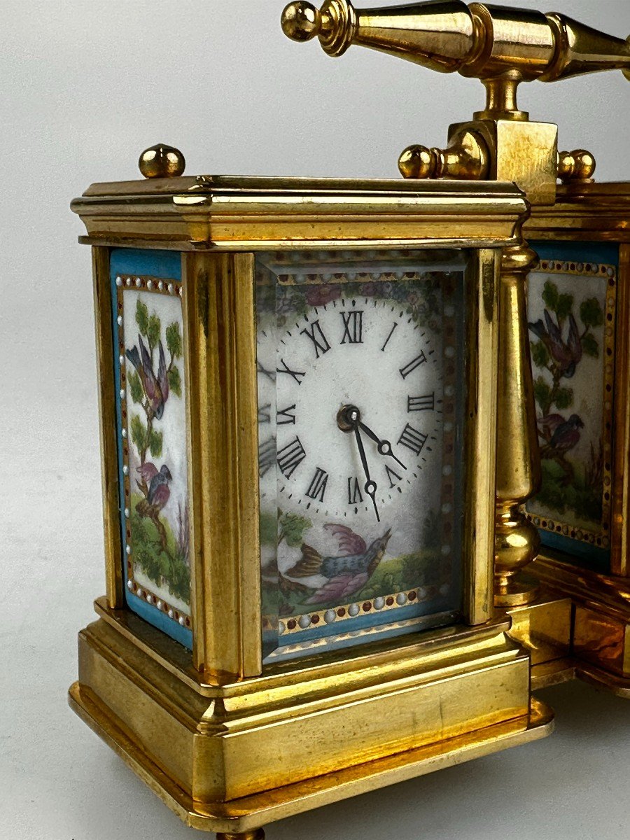 Pendule De Voyage Avec Baromètre Porcelaine Bronze-photo-2