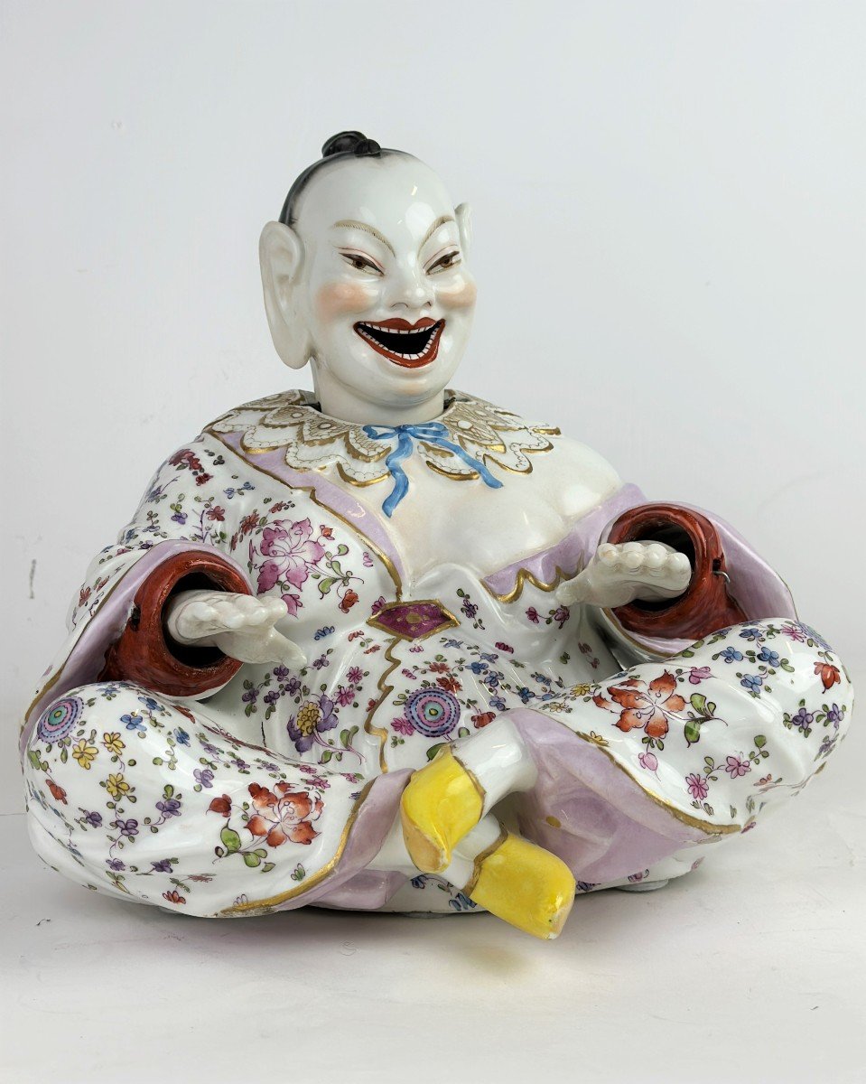 Figurine Porcelaine Pagode à Tête Inclinée Samson Paris 28x29 Cm