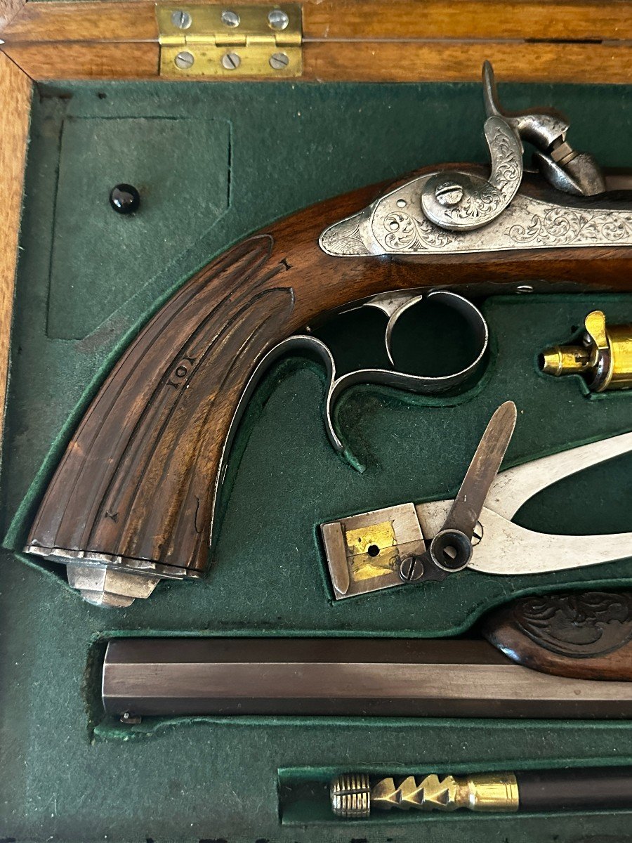 Pair Of Dueling Pistols In A Case 19th Century-photo-2