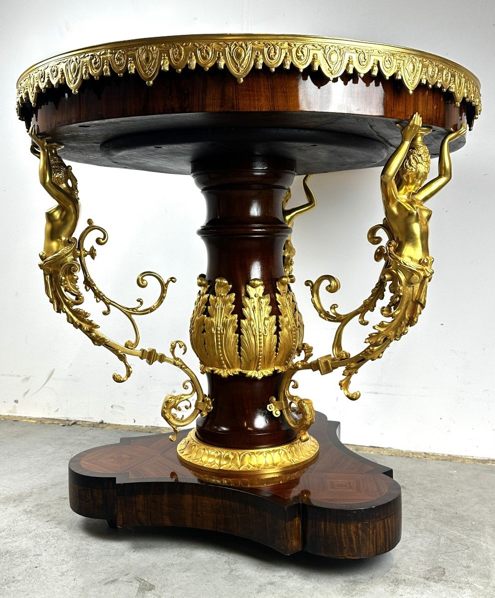 Table Ronde en Plateau de Sevres Porcelaine Bronze Dore 19eme-photo-3