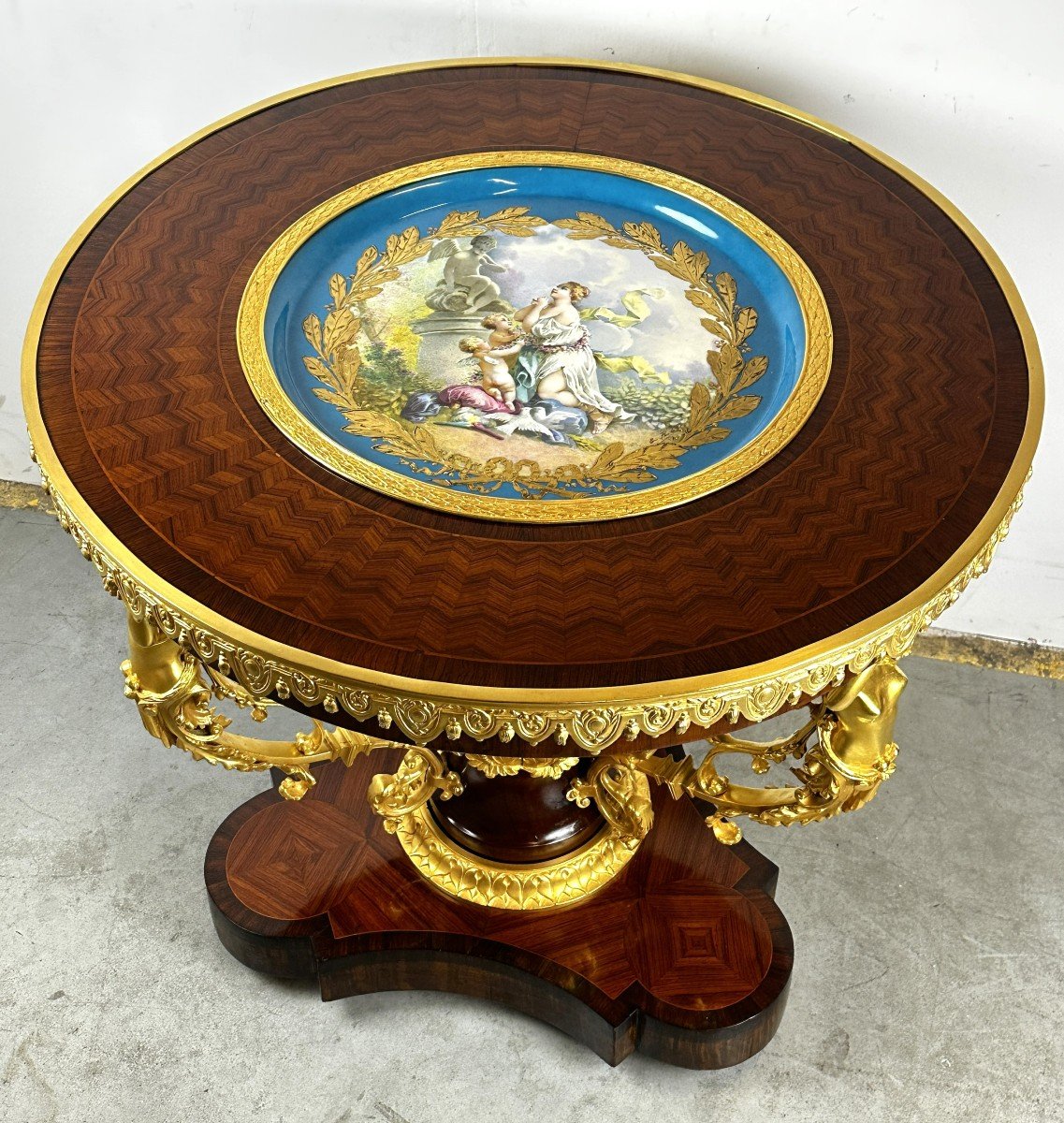 Table Ronde en Plateau de Sevres Porcelaine Bronze Dore 19eme-photo-3