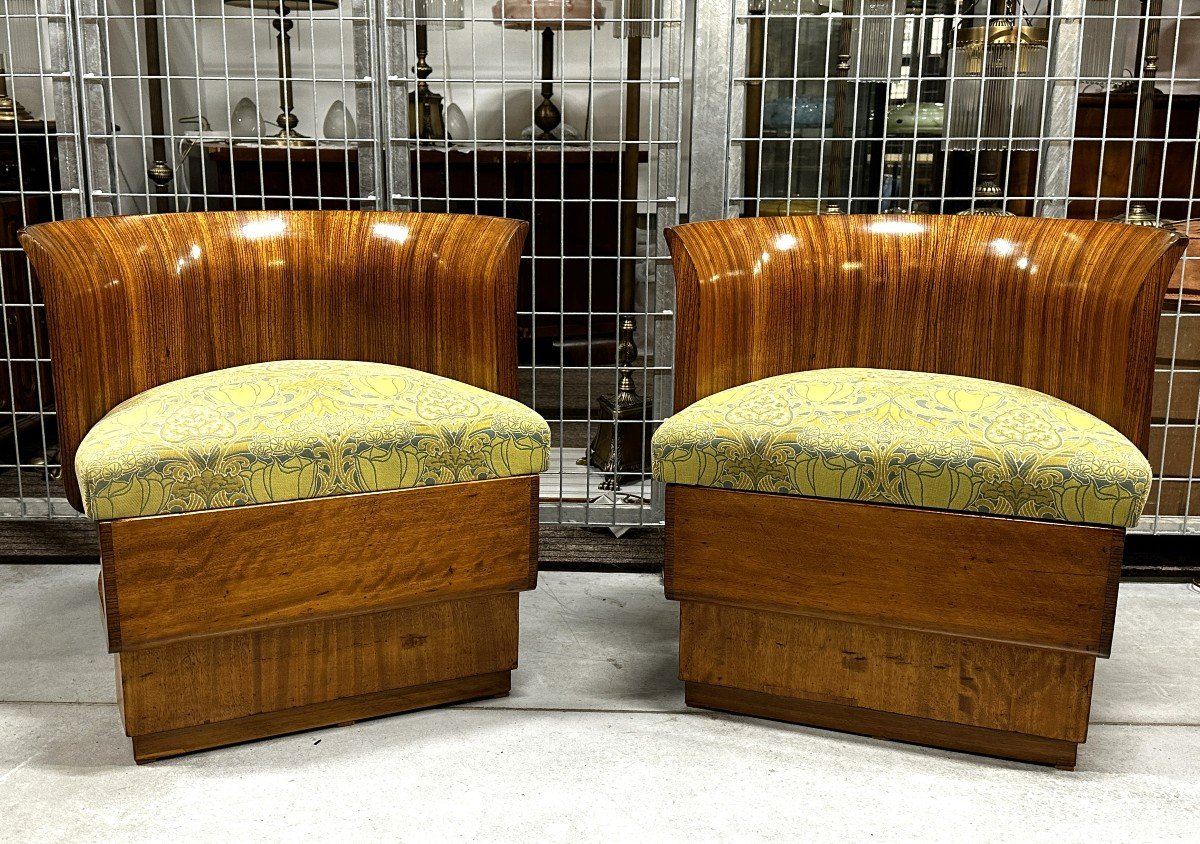 Pair Of Art Deco Walnut Armchairs 1920-photo-4