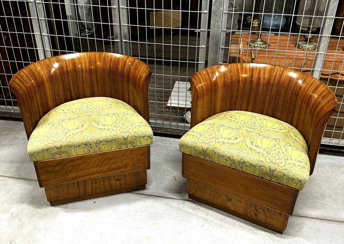 Pair Of Art Deco Walnut Armchairs 1920-photo-1