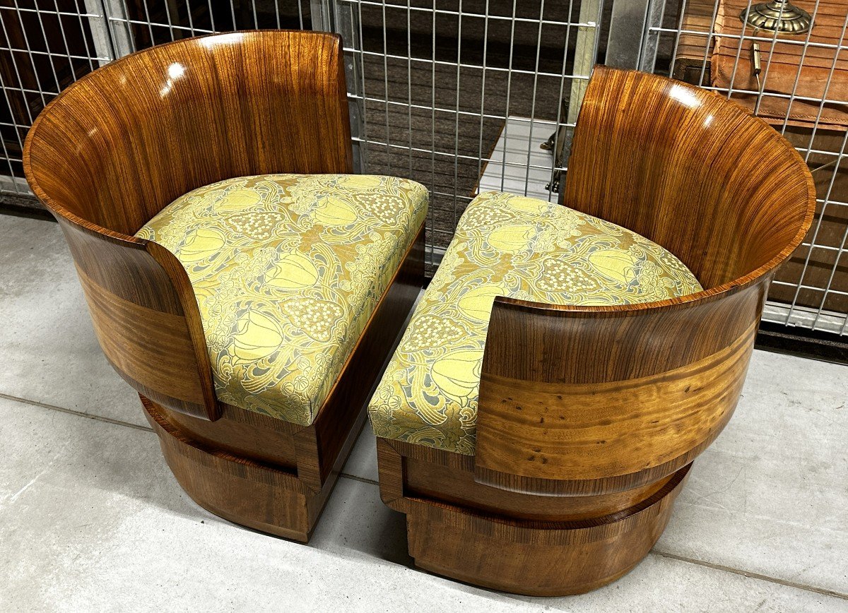 Pair Of Art Deco Walnut Armchairs 1920-photo-4