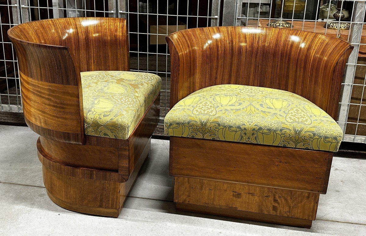 Pair Of Art Deco Walnut Armchairs 1920