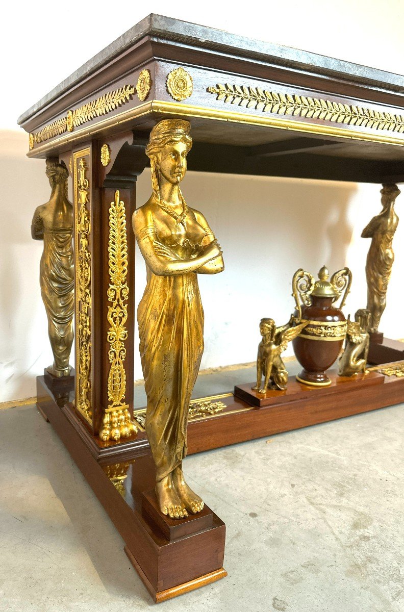 Superbe Table En Empire Signee E. Kahn Et Bronze Dore Acajou-photo-4