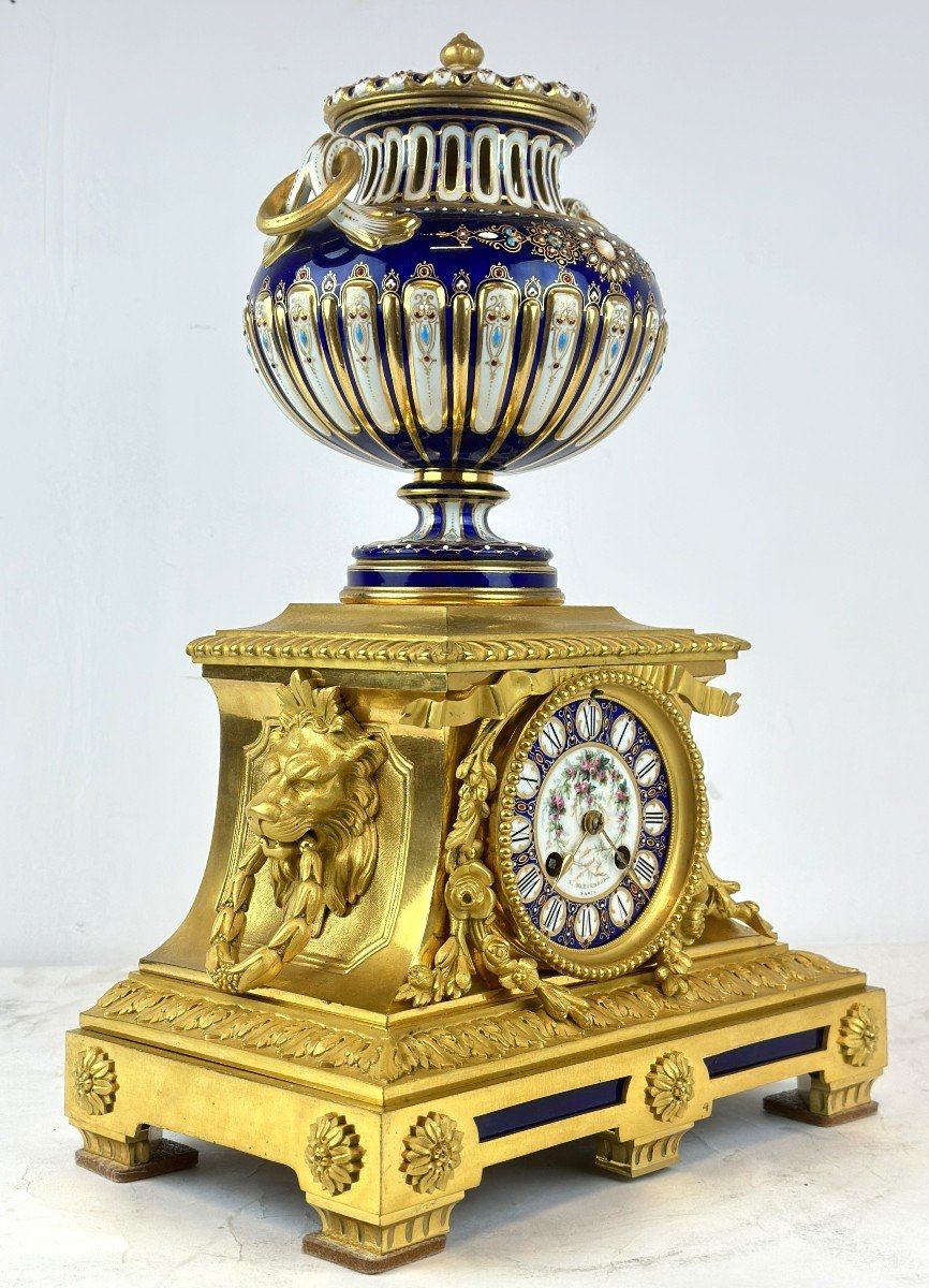 Pendule En Sevres Porcelaine Bronze Dore Signee S. Wartenberg, Paris-photo-3