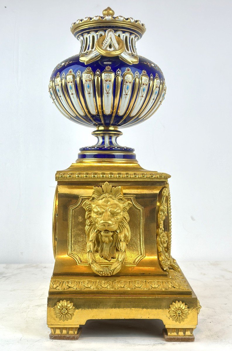 Pendule En Sevres Porcelaine Bronze Dore Signee S. Wartenberg, Paris-photo-3