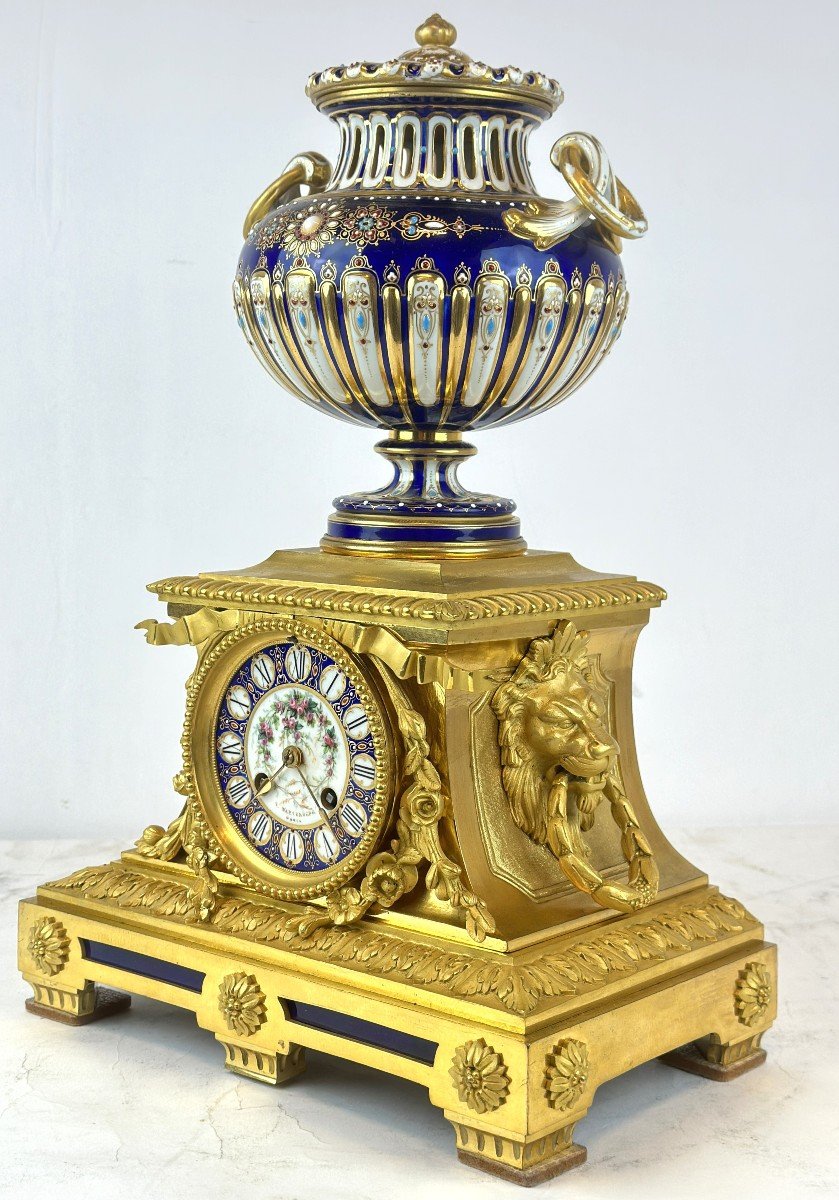 Pendule En Sevres Porcelaine Bronze Dore Signee S. Wartenberg, Paris-photo-5