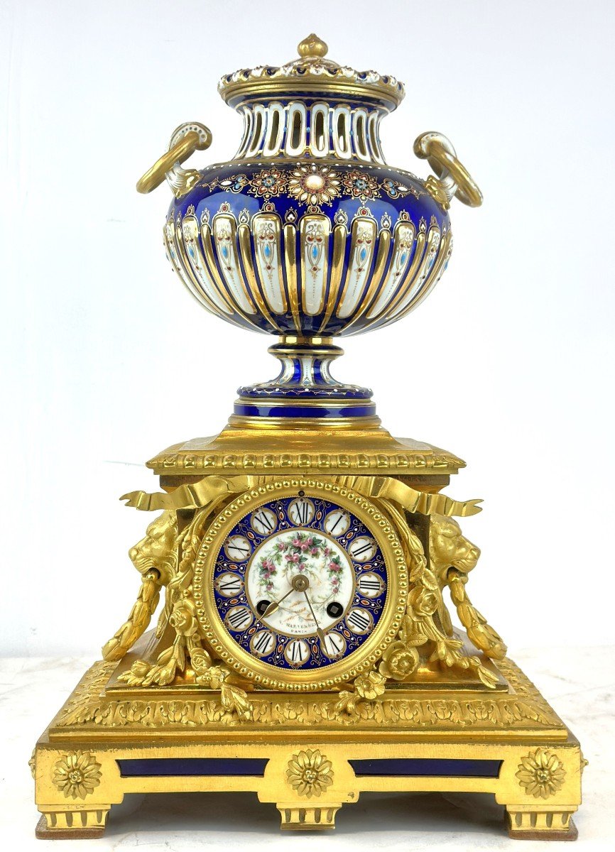 Pendule En Sevres Porcelaine Bronze Dore Signee S. Wartenberg, Paris