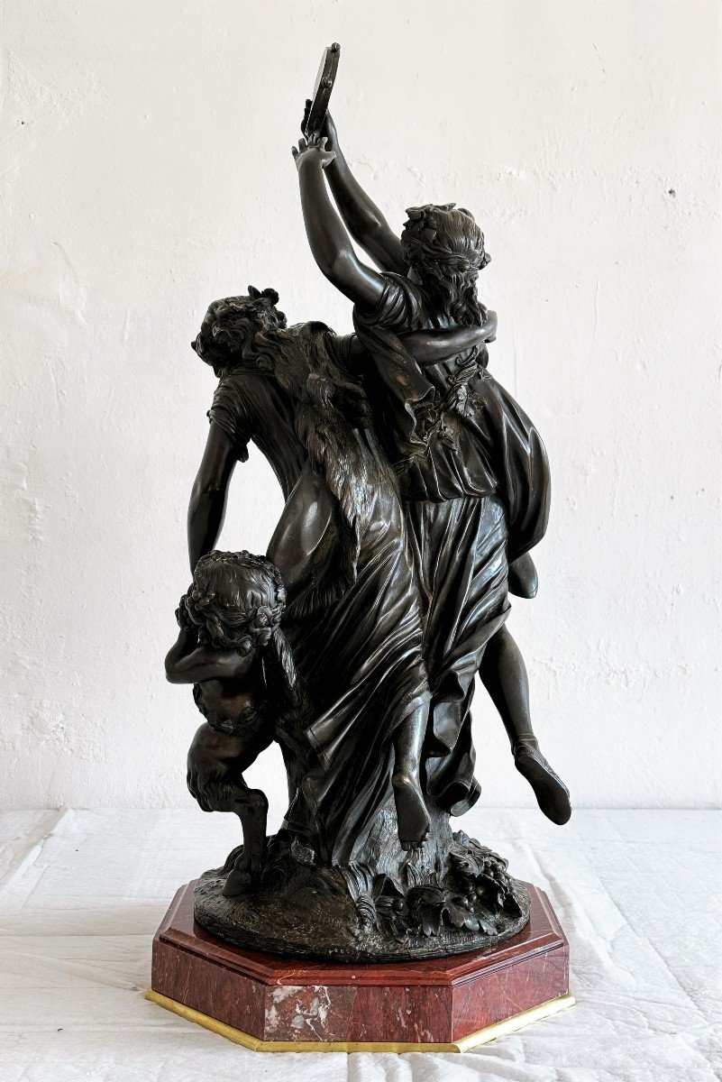 Large Bronze In Clodion 1762 Dancers 84 Cm 19th Red Marble Base-photo-5