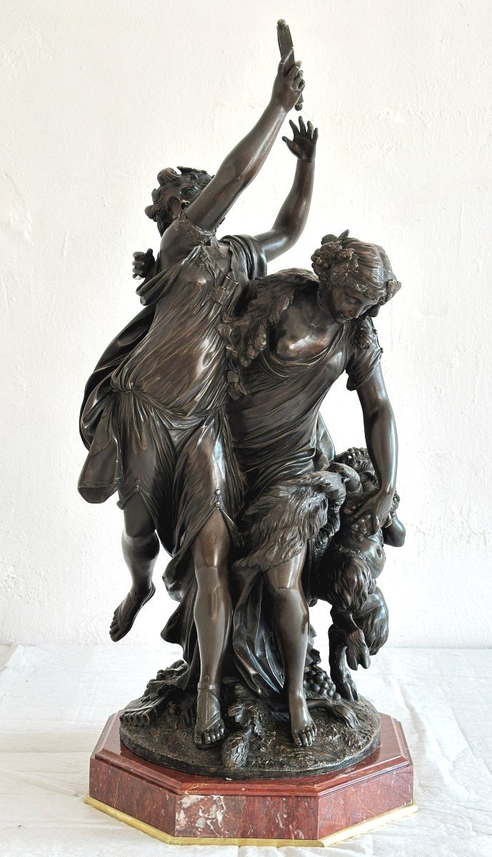 Large Bronze In Clodion 1762 Dancers 84 Cm 19th Red Marble Base
