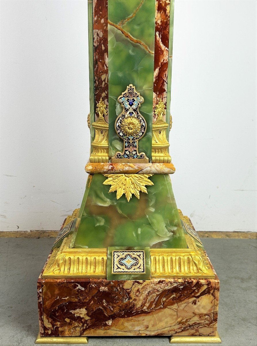 Column Ionyx And Champlevé Enamel With Gilt Bronze Porcelain Plates-photo-1