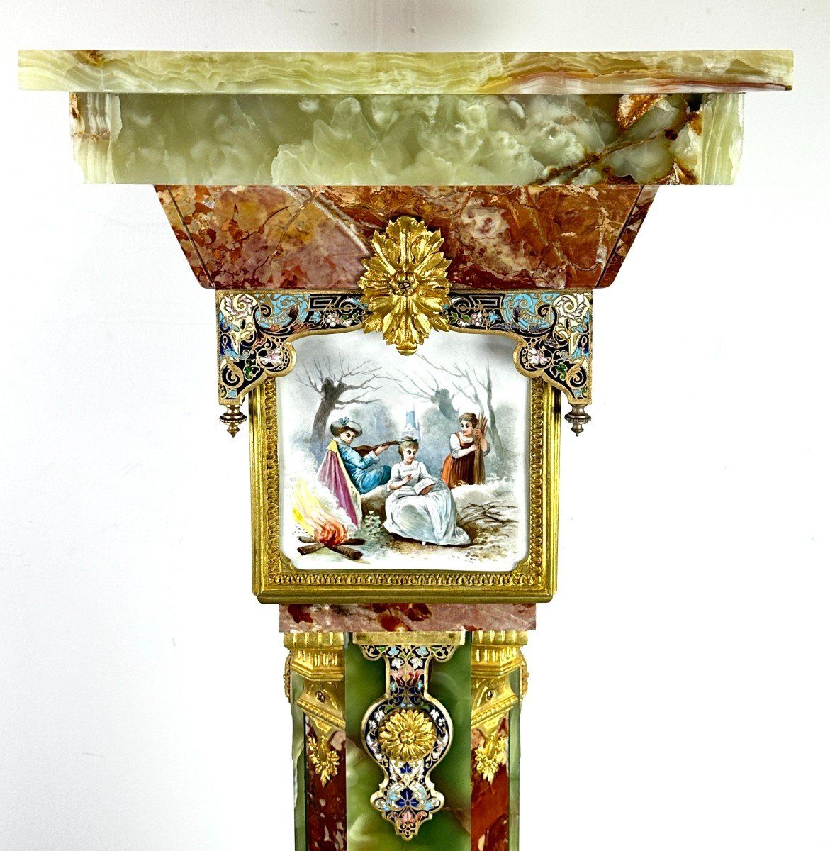 Column Ionyx And Champlevé Enamel With Gilt Bronze Porcelain Plates-photo-6