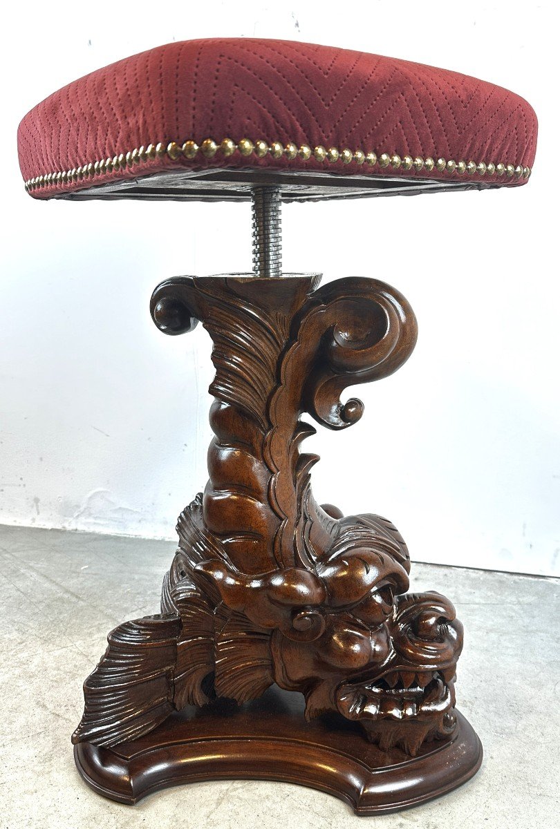 Carved Piano Stool In Mahogany 19th Century-photo-4