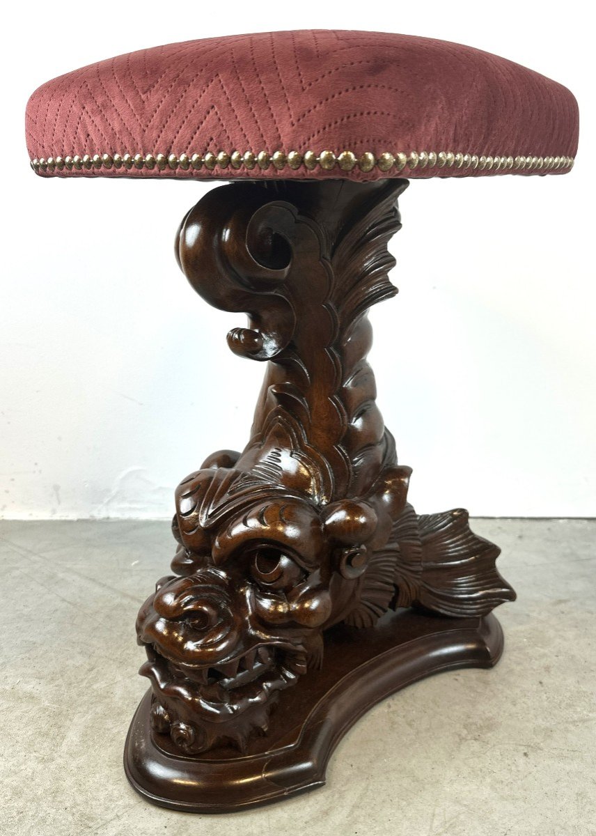 Carved Piano Stool In Mahogany 19th Century-photo-7