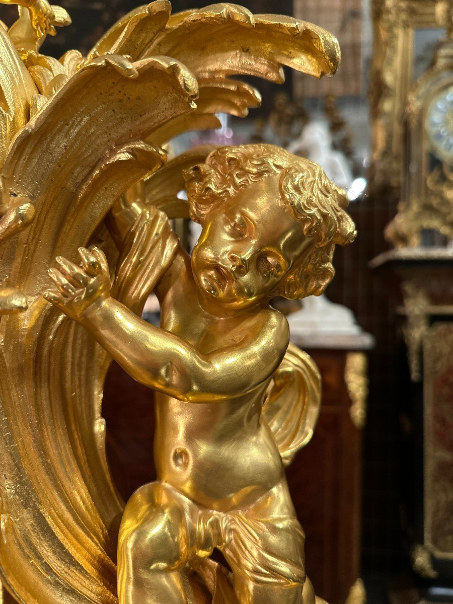 Large Gilt Bronze Clock With Putti 57x59 Cm -photo-3