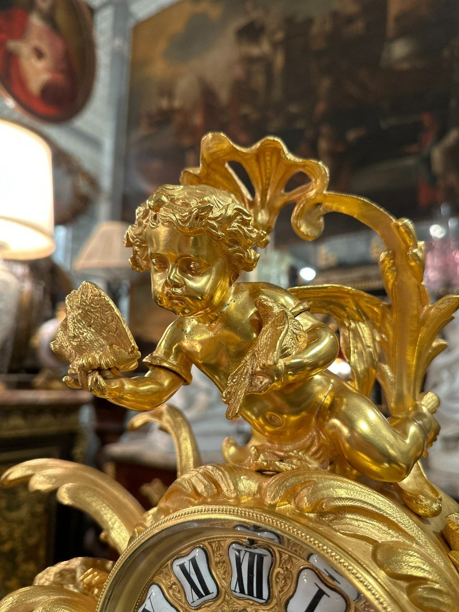 Large Gilt Bronze Clock With Putti 57x59 Cm -photo-4