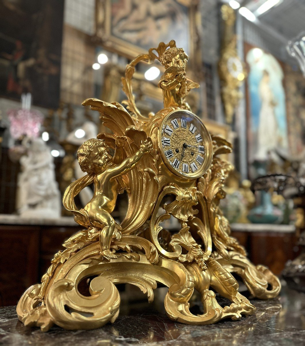 Large Gilt Bronze Clock With Putti 57x59 Cm -photo-3