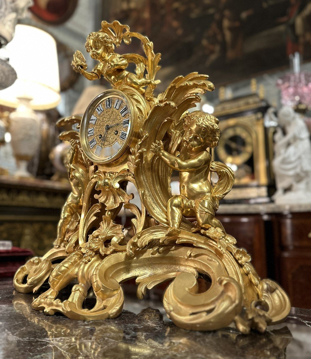 Large Gilt Bronze Clock With Putti 57x59 Cm -photo-5