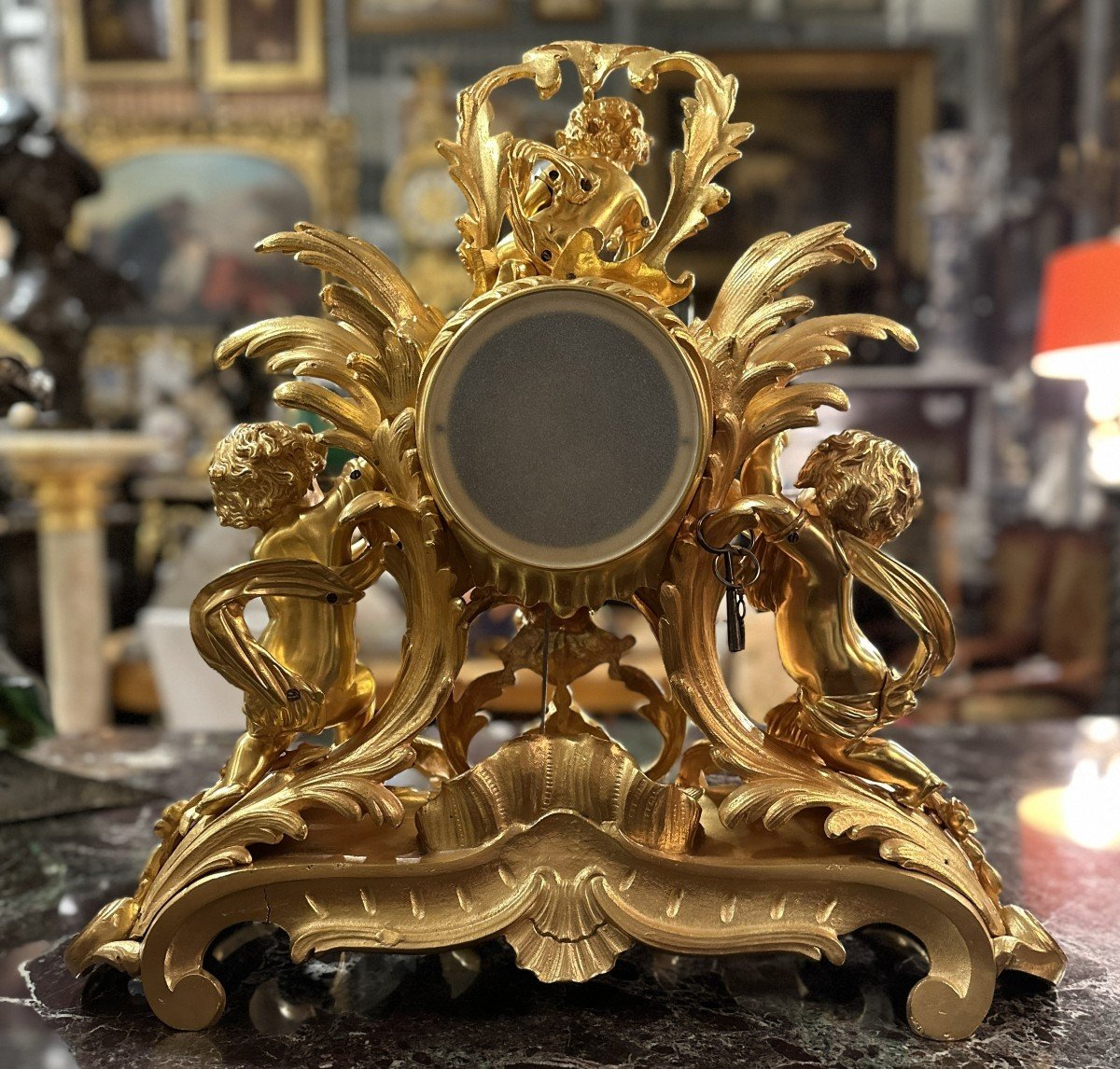 Large Gilt Bronze Clock With Putti 57x59 Cm -photo-6