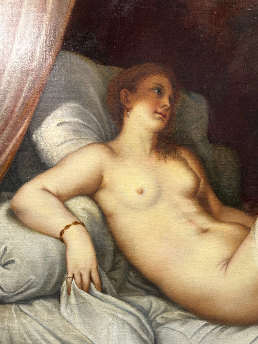 Danae Titian Apres Huile Sur Toile 19eme 118 X 157 Cm Signee-photo-3