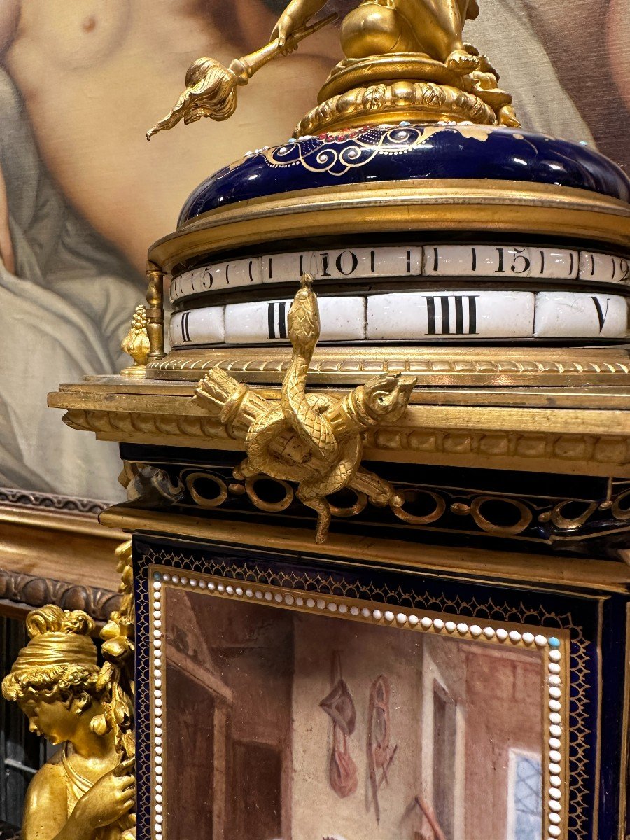 Important Clocksetannular Clock In Sevres Porcelain And Gilt Bronze 19th Century-photo-1