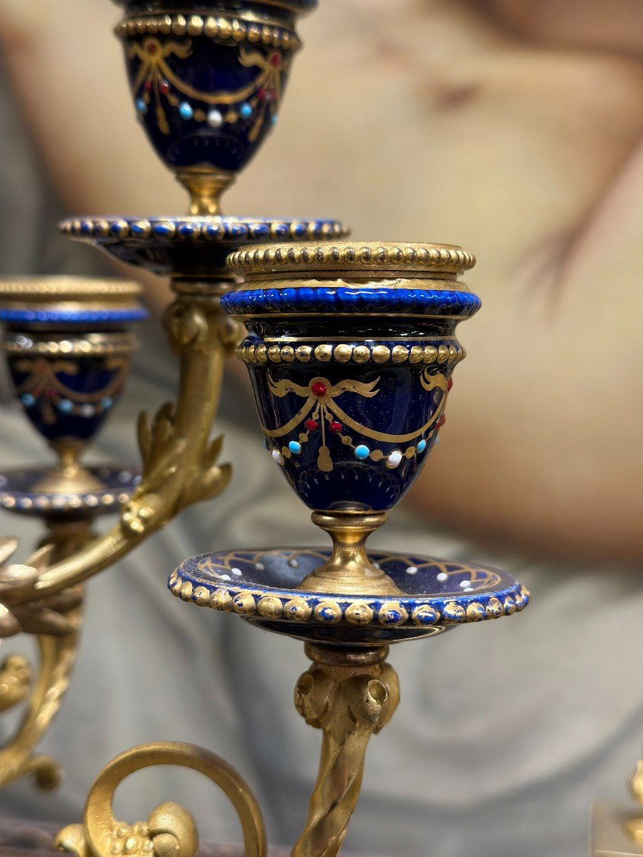 Important Clocksetannular Clock In Sevres Porcelain And Gilt Bronze 19th Century-photo-3