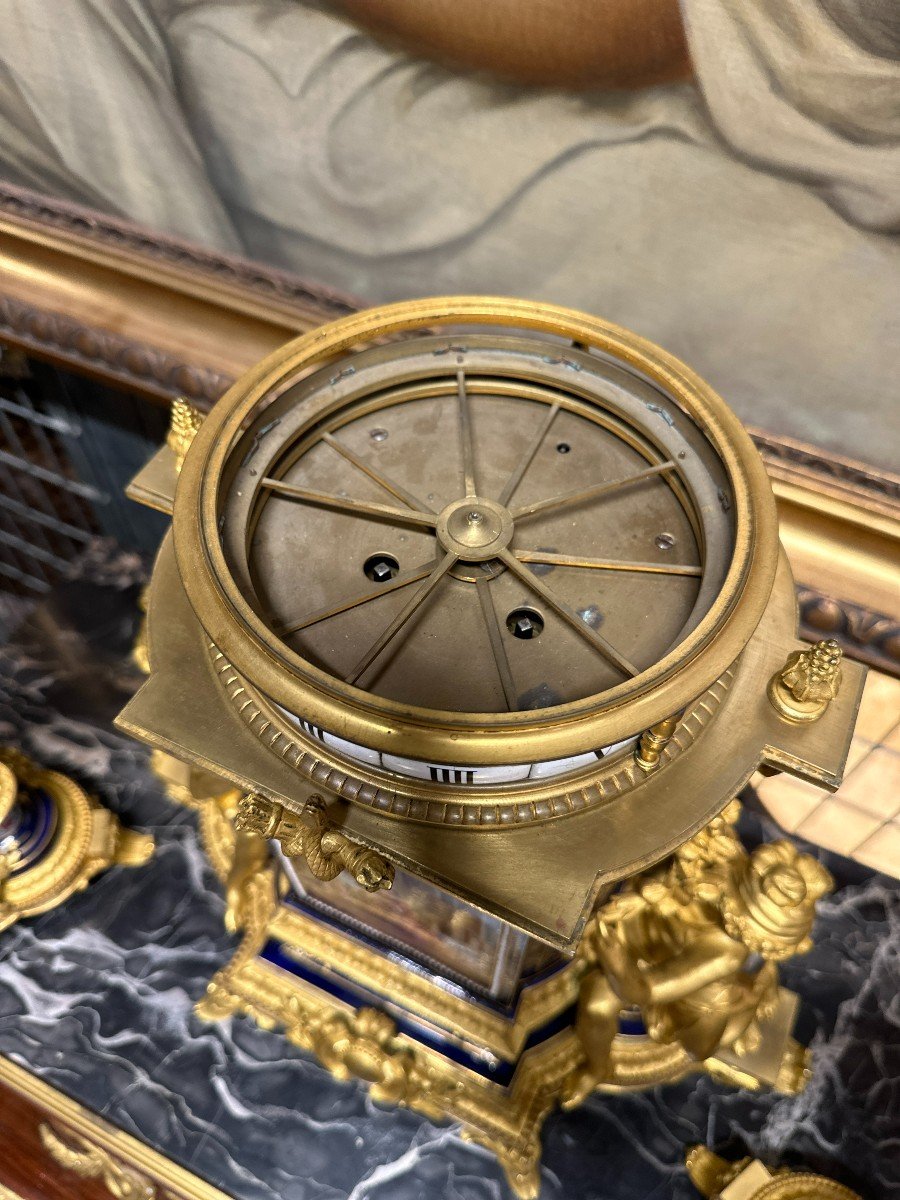 Important Clocksetannular Clock In Sevres Porcelain And Gilt Bronze 19th Century-photo-6