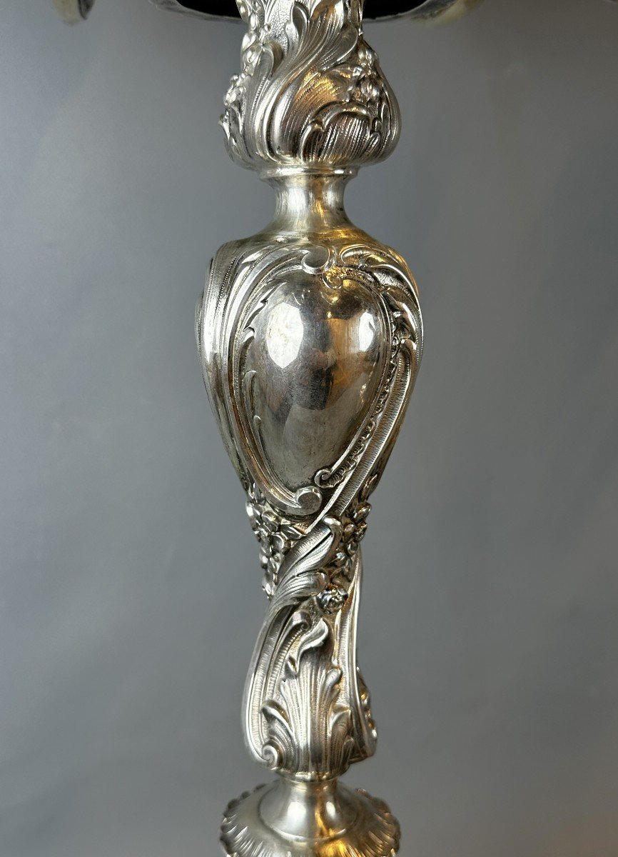 Grande Paire De Candélabres En Argent 8.2kg XIXe 77cm-photo-1