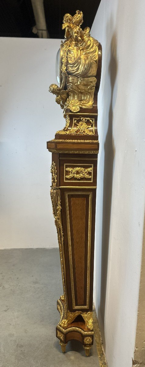 Horloge De Parquet Louis XVI Signee E. Khan Apres Jean-henri Riesener 230 Cm-photo-7