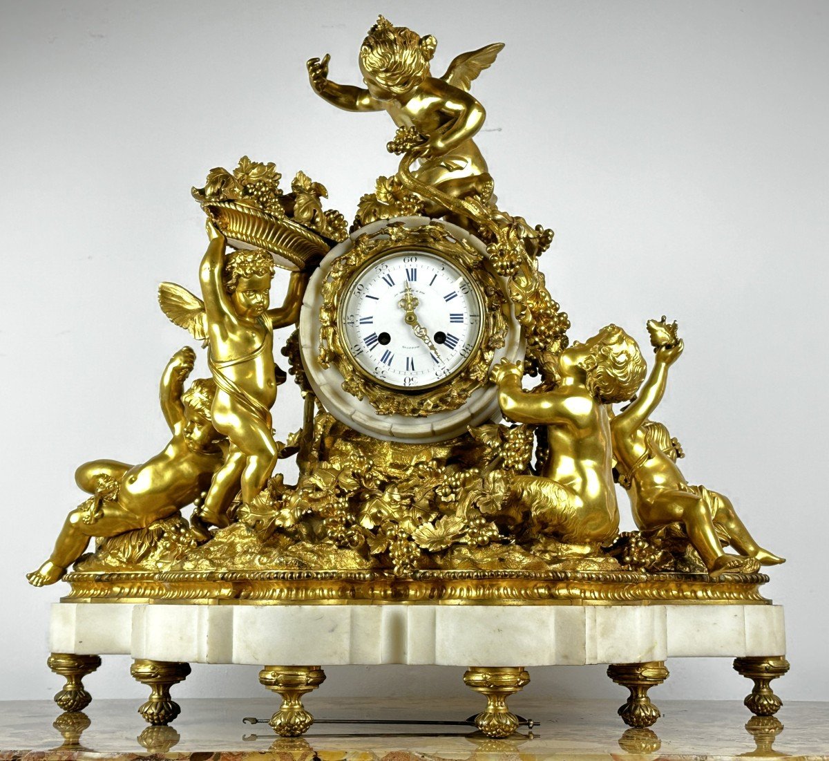 Important Lerolle Freres Clock 5 Putti Figures 19th Century -photo-2