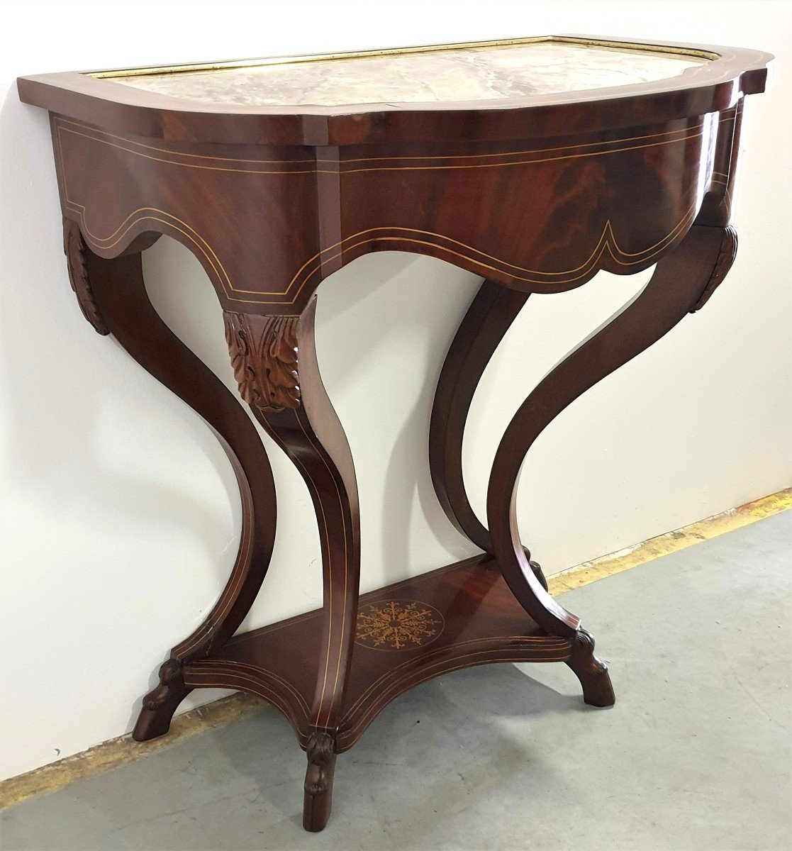 Mahogany Marble Marquetry Wall Console 19th Century-photo-2