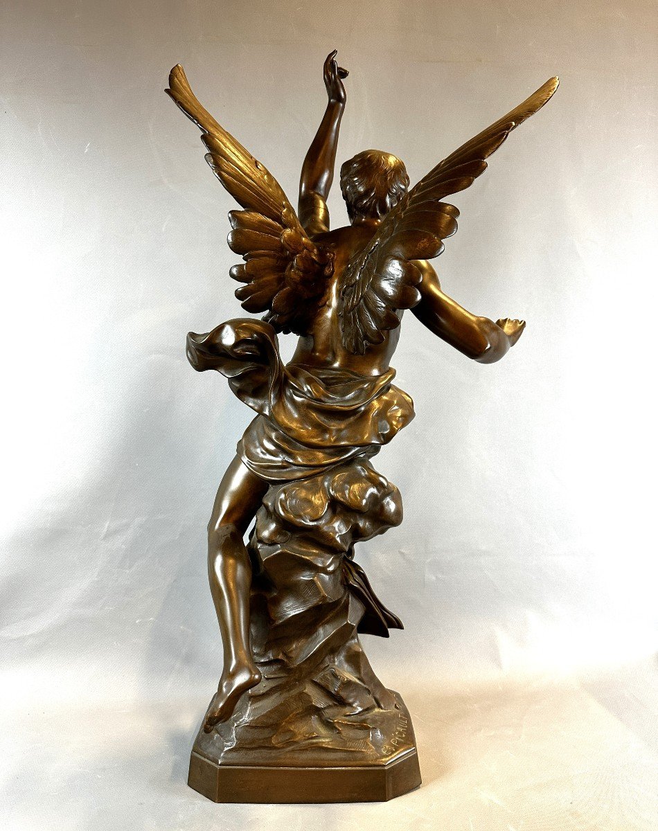 Emile Picault (1833-1915) "la Pensee" 78 Cm Bronze Figure-photo-5