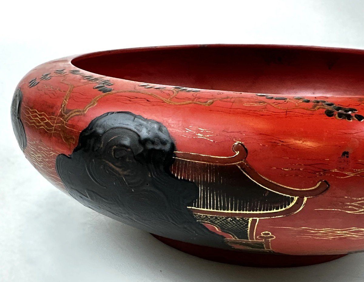 Japanese Lacquered Wood Bowl 19th Century-photo-1