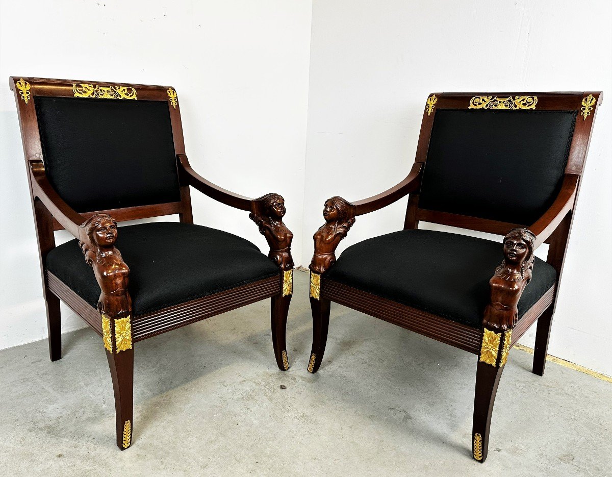 Pair Of 19th Century Empire Style Armchairs-photo-2