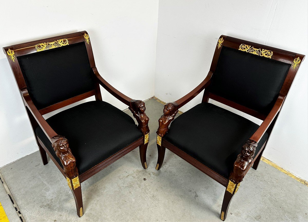 Pair Of 19th Century Empire Style Armchairs-photo-3