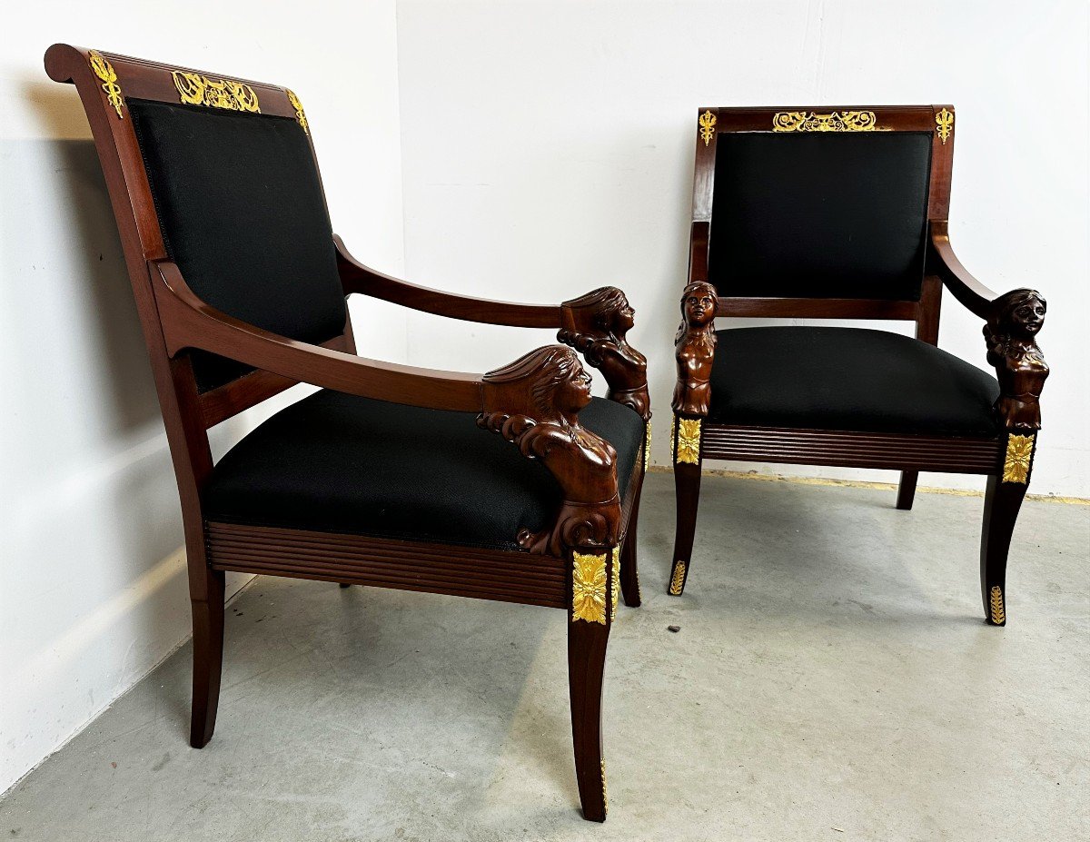 Pair Of 19th Century Empire Style Armchairs-photo-7