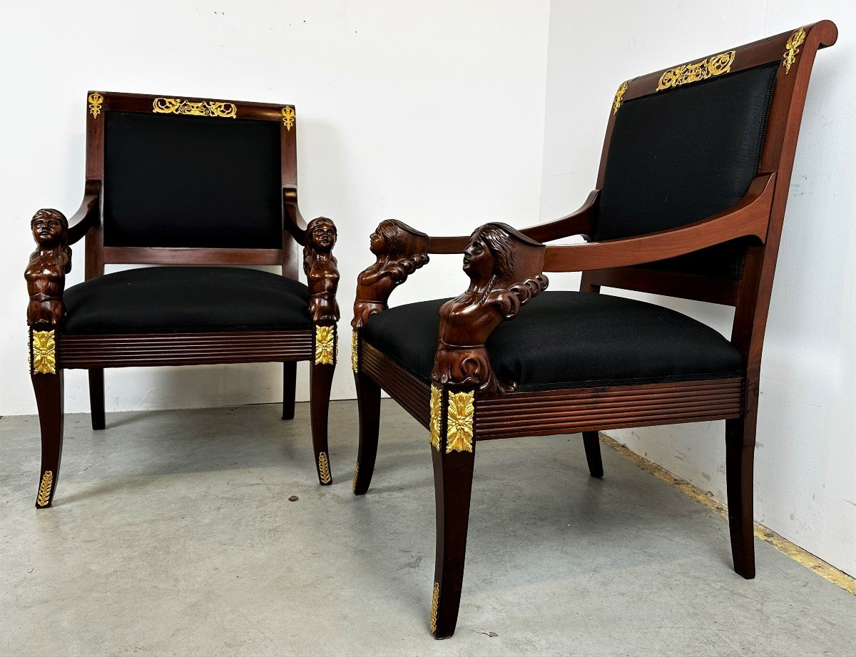 Pair Of 19th Century Empire Style Armchairs