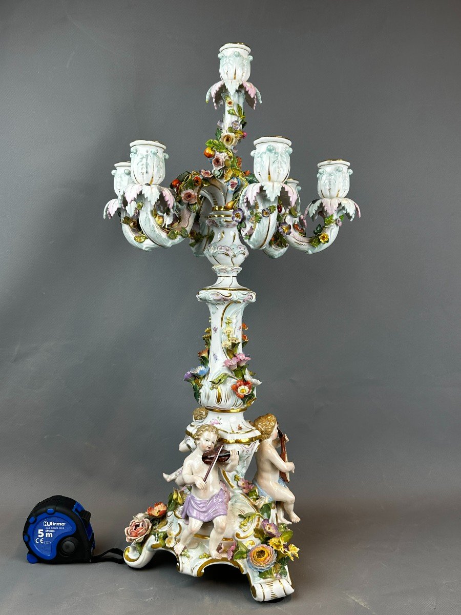 19th Century Meissen Porcelain Figurative Candelabra 60 Cm-photo-2