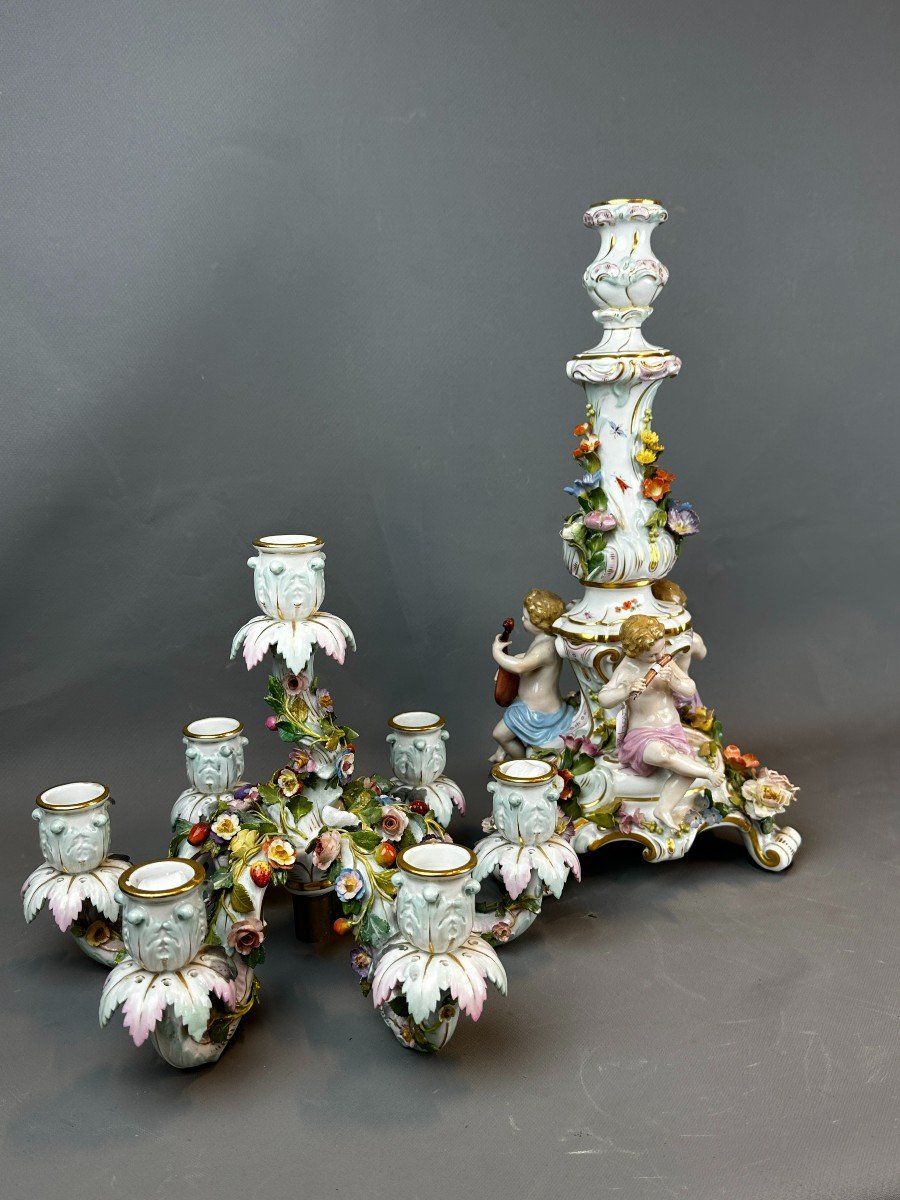 19th Century Meissen Porcelain Figurative Candelabra 60 Cm-photo-7