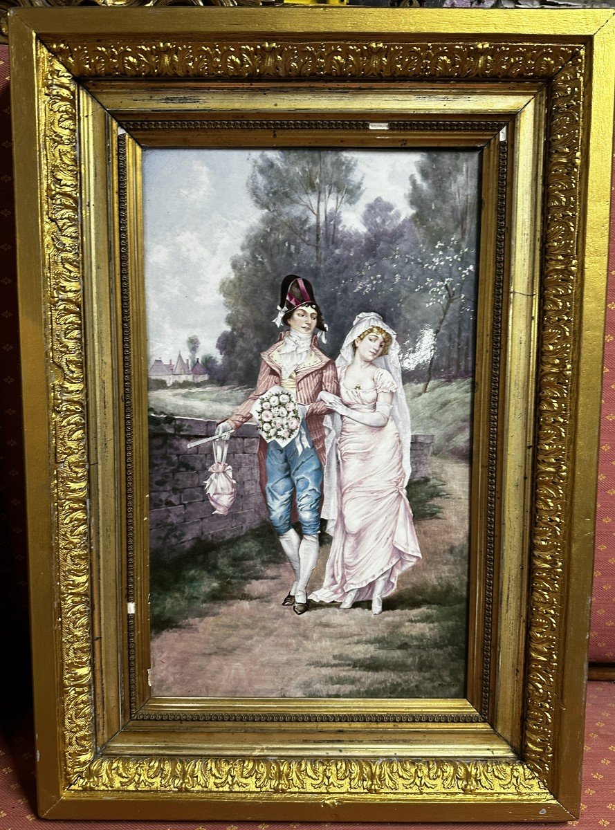 Pair Of Paintings On Porcelain E. Munier 19th Century-photo-3