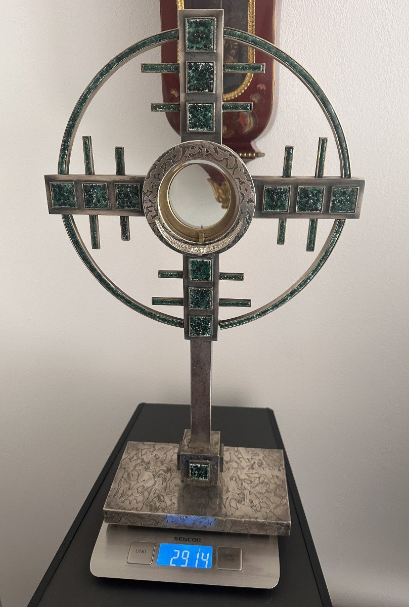 Art Deco Monstrance In Solid Silver With Diamonds-photo-3