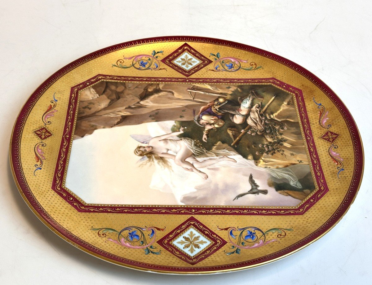 Assiette En Porcelaine De Royal Vienna Du XIXe Siècle " Alpenmärchen " 40.5 Cm-photo-3