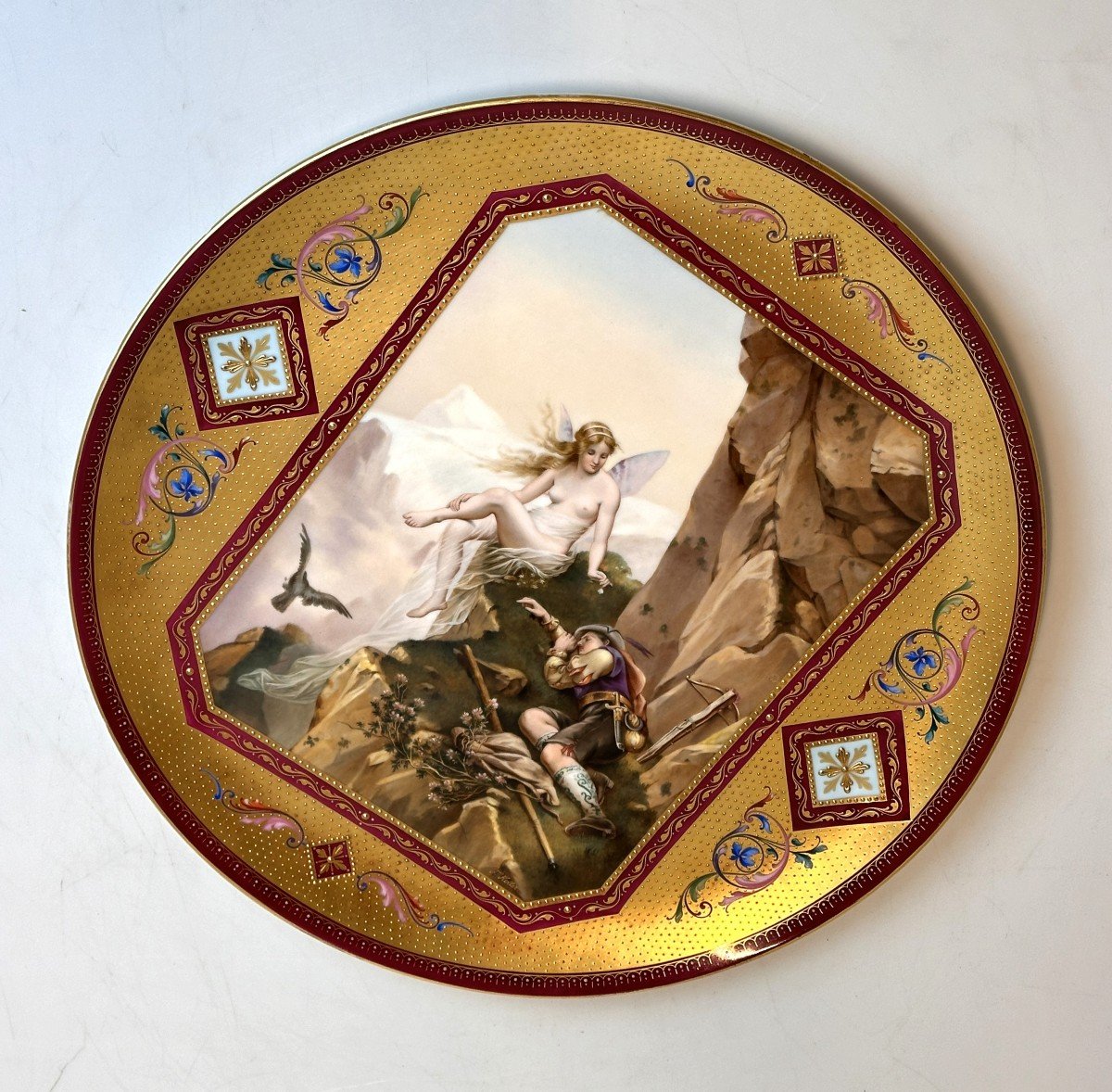 19th Century Royal Vienna Porcelain Plate "alpenmärchen" 40.5 Cm-photo-4