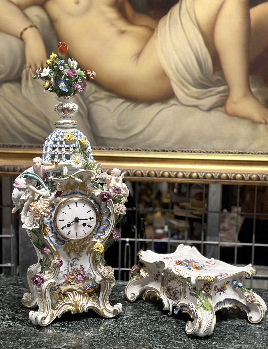 Magnifique Pendule En Porcelaine De Meissen Du XVIIIe Siècle-photo-3