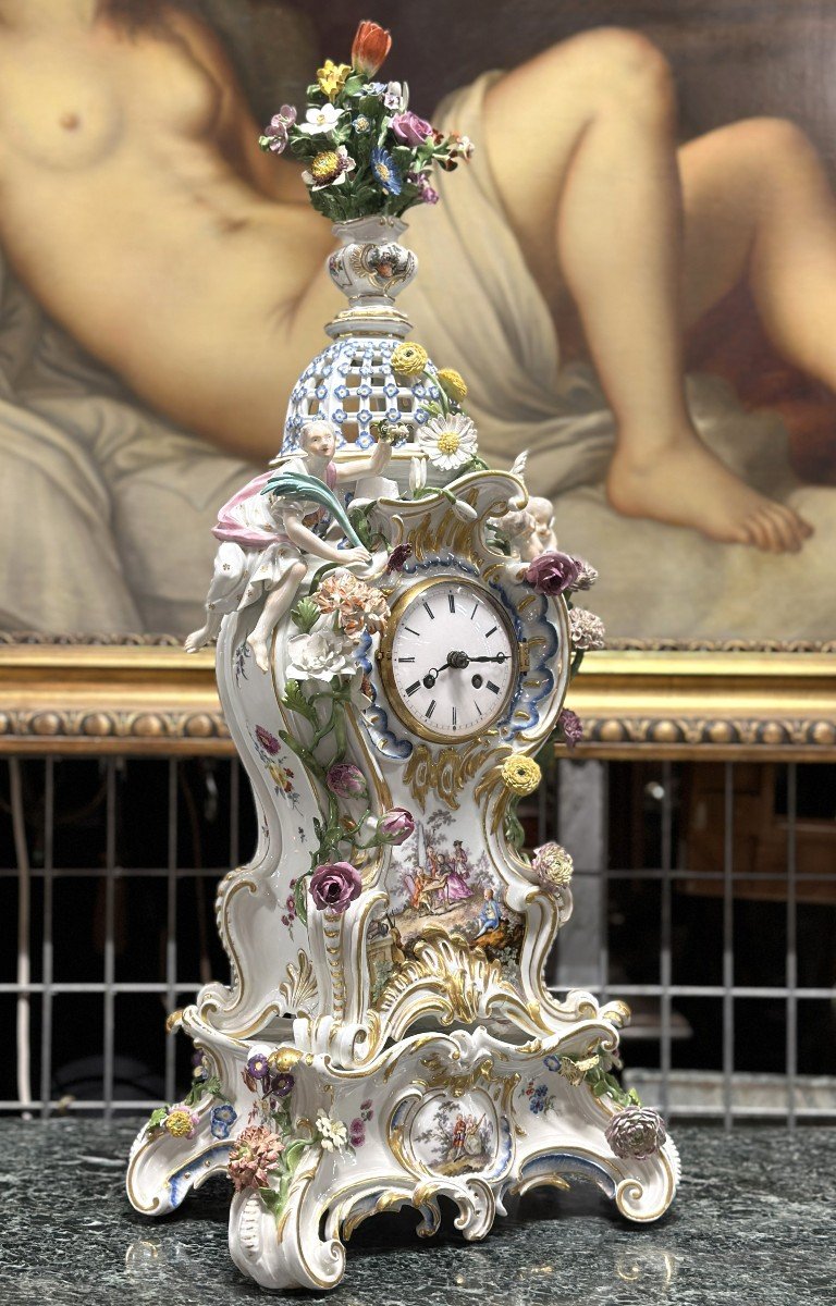 Magnifique Pendule En Porcelaine De Meissen Du XVIIIe Siècle-photo-5