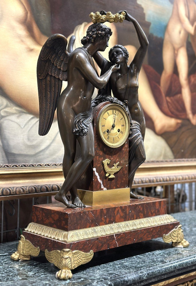 Superb 19th Century Bronze Clock "cupid And Psyche" -photo-3