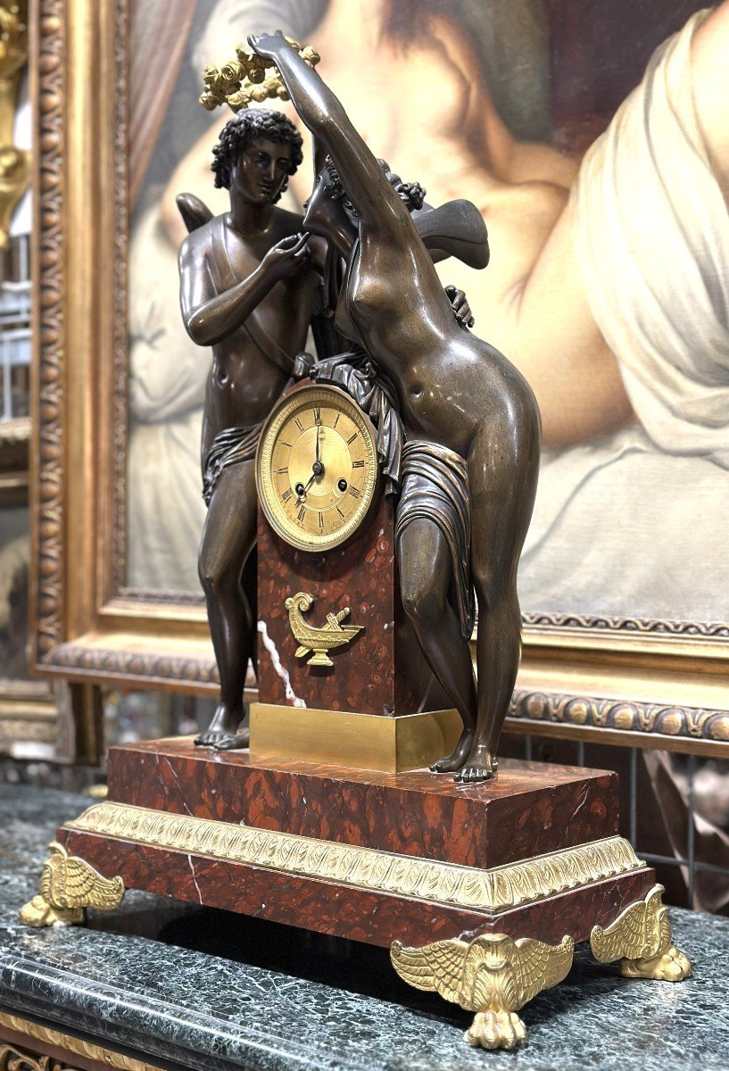 Superb 19th Century Bronze Clock "cupid And Psyche" -photo-4